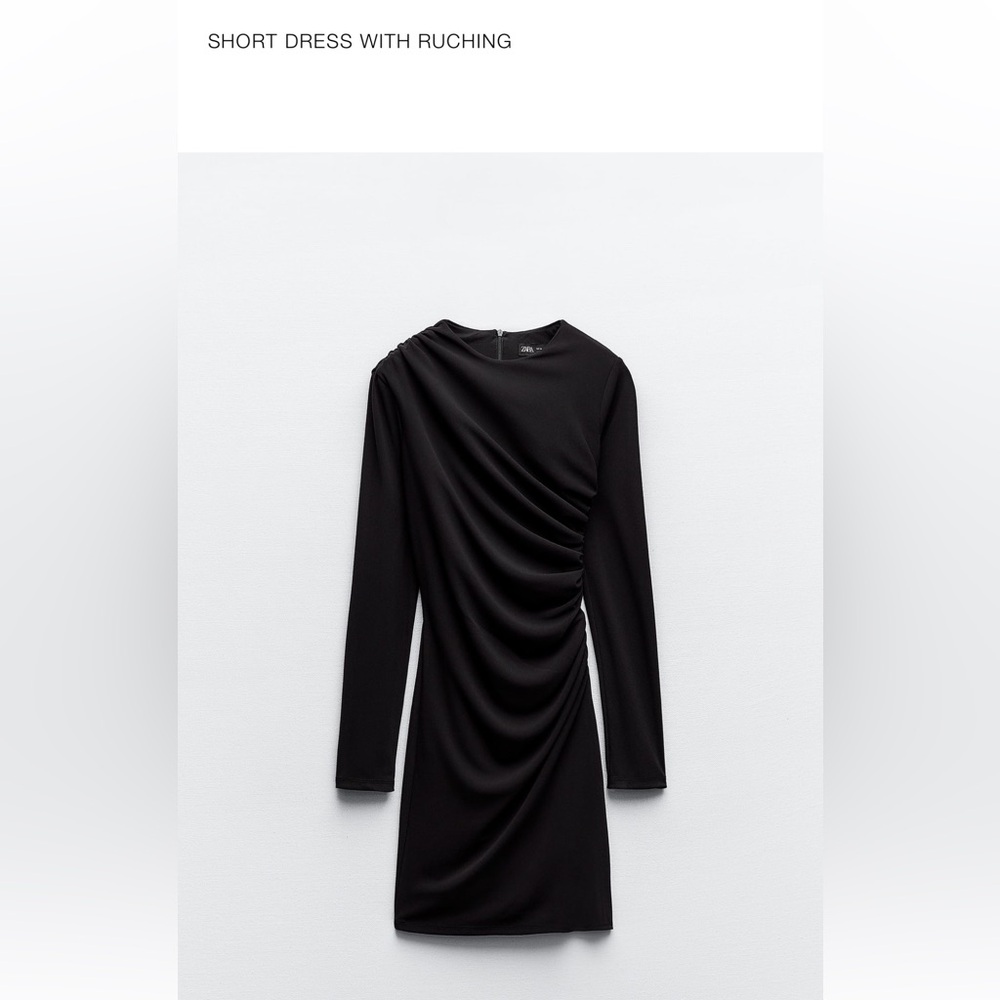 ZARA Black Mini Dress with Side Ruching - XS